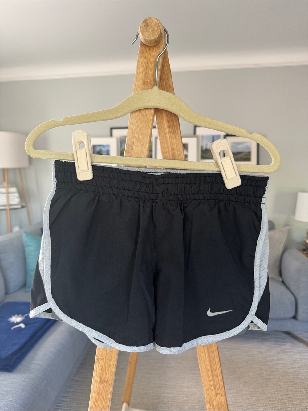 Nike Women’s Black Athletic Shorts with Light Gray Trim, shorts interior